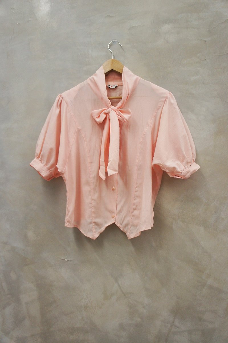 PdB vintage pink cotton shirt big tie knot - เสื้อเชิ้ตผู้หญิง - วัสดุอื่นๆ สึชมพู