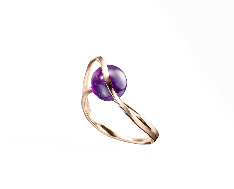 14k黃金紫水晶戒指 二月誕生石黃金戒指 訂婚戒指 紫晶簡約戒指 - 戒指 - 貴金屬 紫色