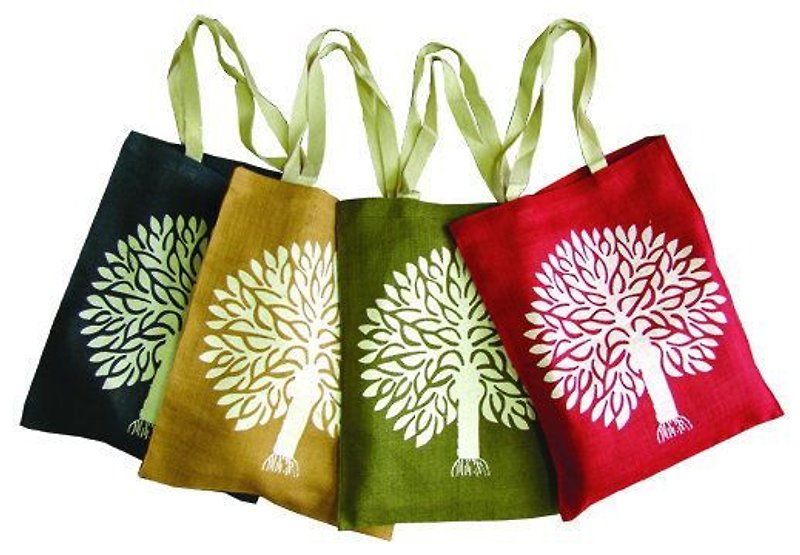 黃麻手刷購物袋 - กระเป๋าถือ - พืช/ดอกไม้ สีแดง