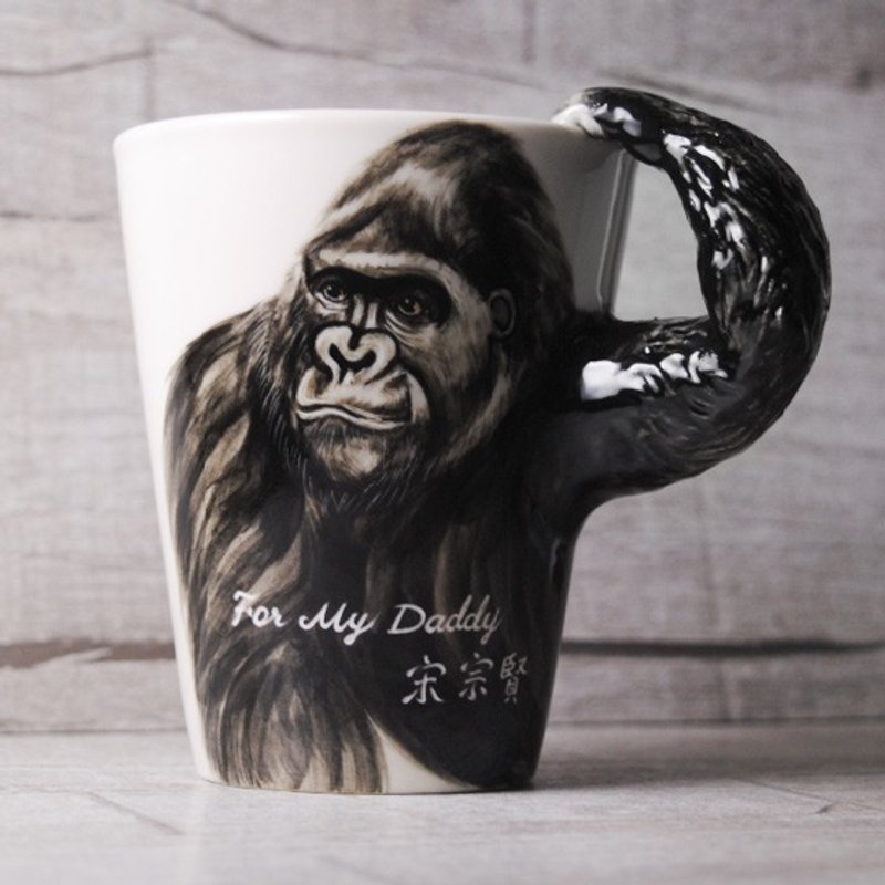 [May] lettering animal mugs Blue Witch British perspective lettering painted ceramic cup mug gorilla King Kong - Mugs - Other Materials Black