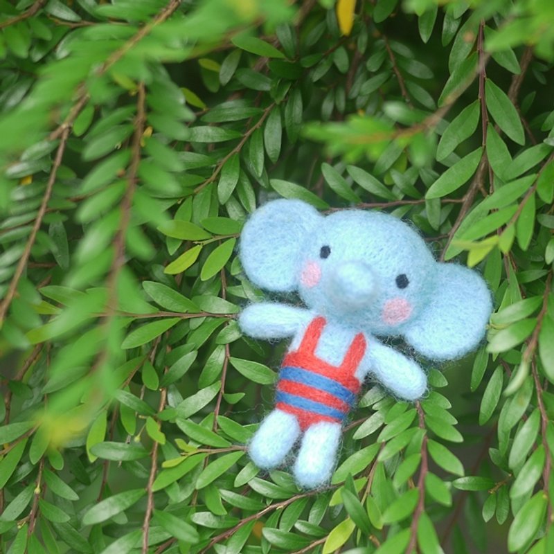 羊毛氈藍色吊帶褲小象(只有一個) - 吊帶褲/連身褲 - 羊毛 藍色