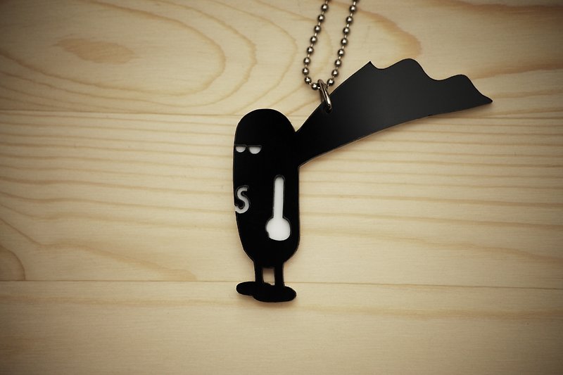 【Peej】‘‘Super’ Man’ Double layered Acrylic key chains/necklaces - Necklaces - Acrylic Black