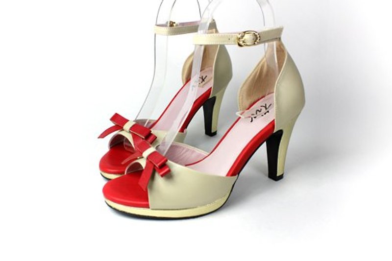Beige sexy round ankle sandals - Sandals - Genuine Leather Red
