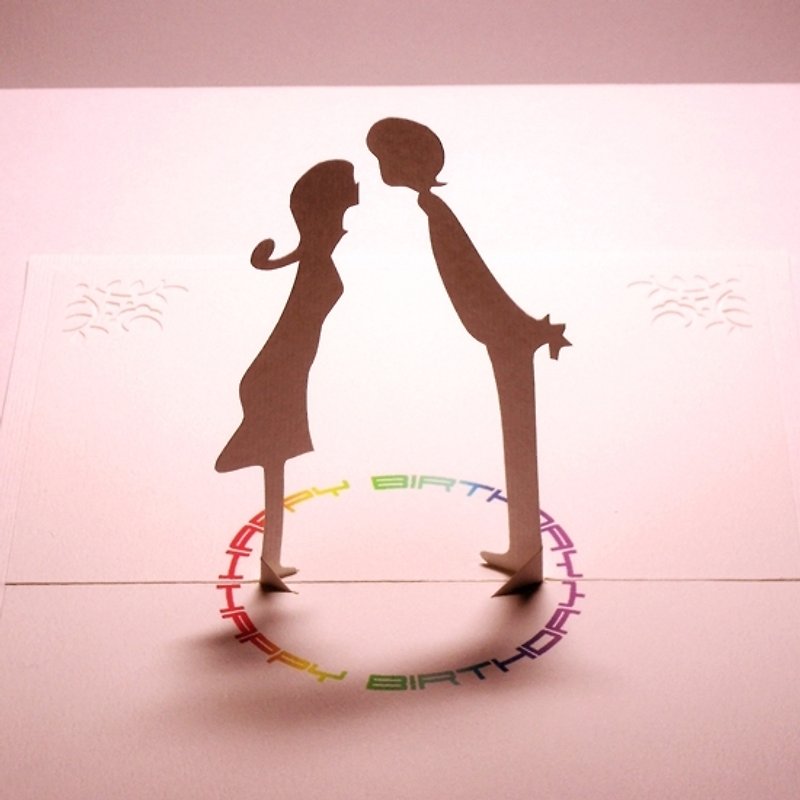 バレンタインデーギフト～立体紙彫刻の恋人カード～キス - カード・はがき - 紙 ピンク