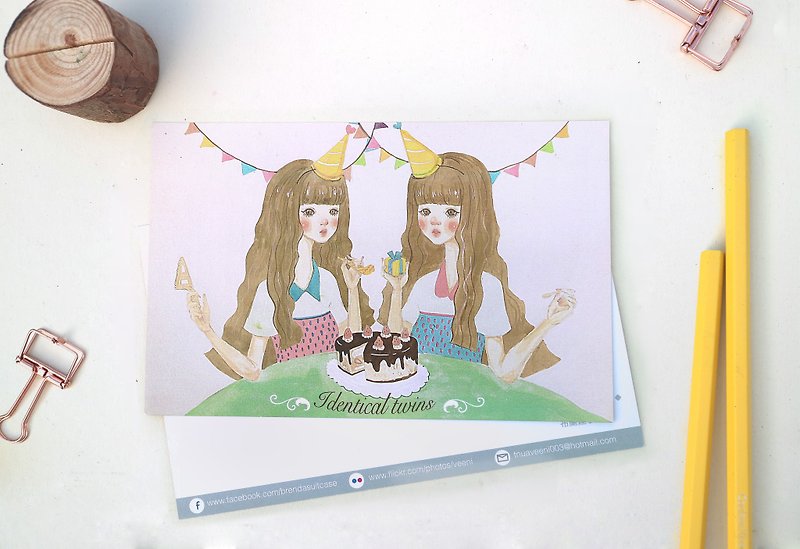 Twin sisters / illustration postcard - การ์ด/โปสการ์ด - กระดาษ หลากหลายสี