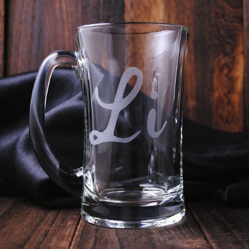 バレンタインデーのビアマグ330cc [文字]は特徴は、透明なガラスビアマグカップを刻まれた感じ - マグカップ - ガラス ブラウン