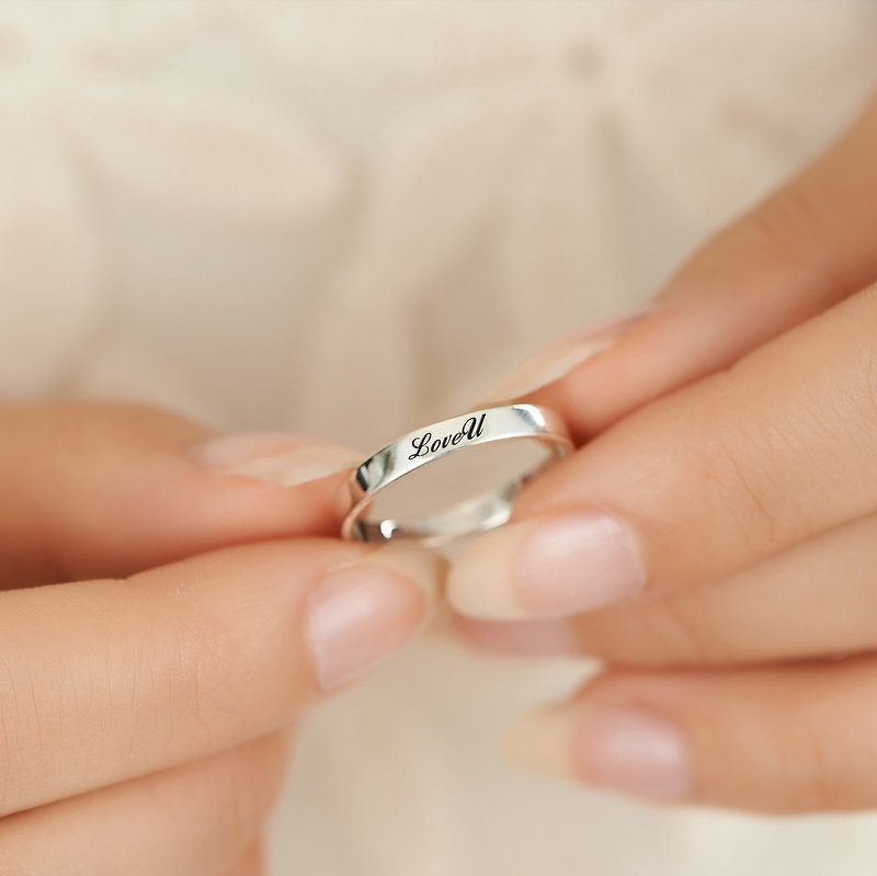 4mm flat engraving ring English/text/name customized 925 sterling silver ring - อื่นๆ - เงินแท้ สีเงิน