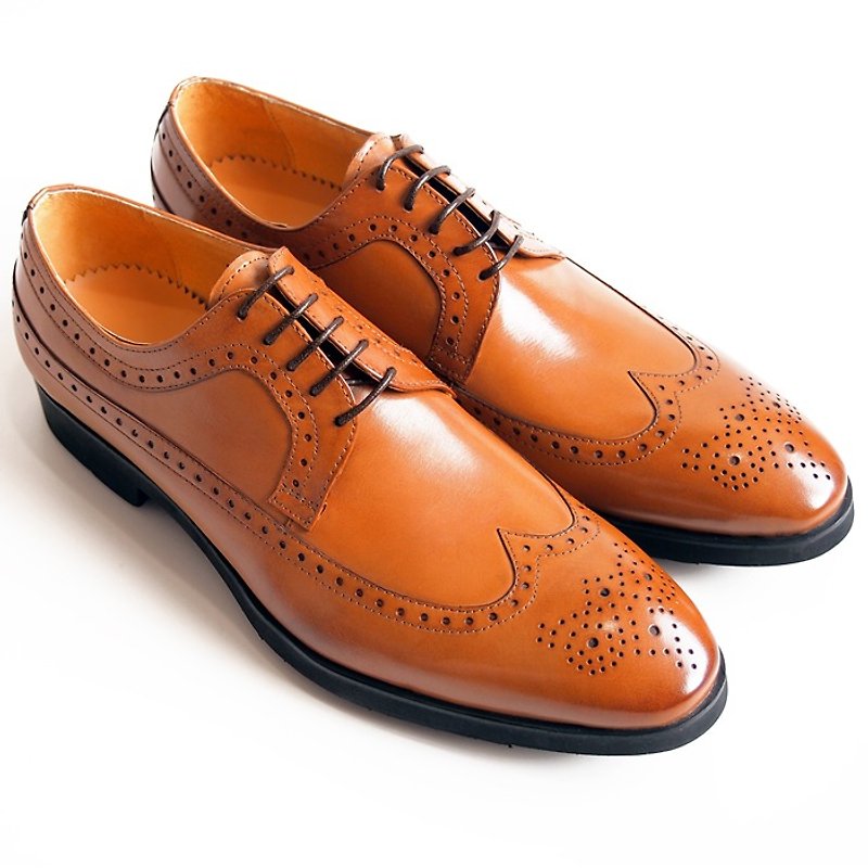 [LMdH] D1A30-89 wing grain calfskin hand-painted carved lightweight bottom Derby - Caramel - Free Shipping - Men's Oxford Shoes - Genuine Leather Brown