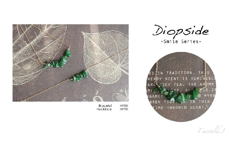 [Emerald.3] diopside smile necklace bracelet set - สร้อยคอ - เครื่องเพชรพลอย สีเขียว