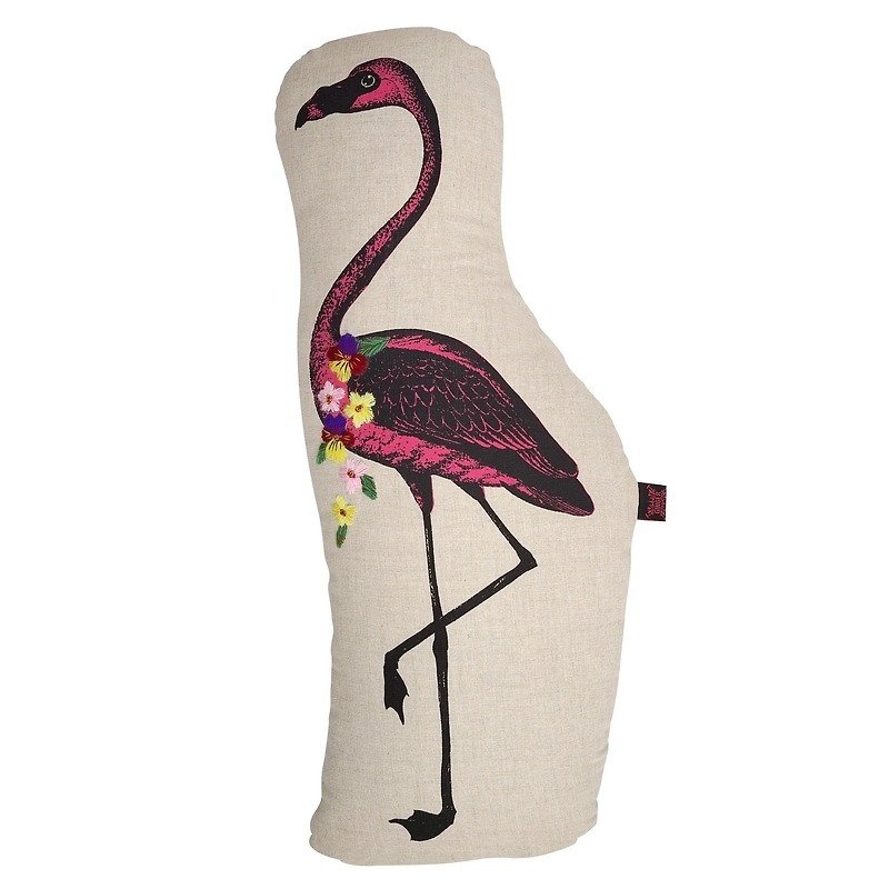 GINGER │ 丹麥泰國設計－復古亞麻刺繡寫實火焰鳥(紅鶴)造型抱枕