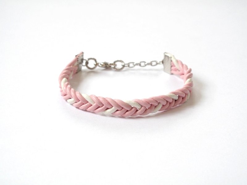 Simple style hand woven leather bracelet made rules (Rose macarons) - Bracelets - Genuine Leather Pink