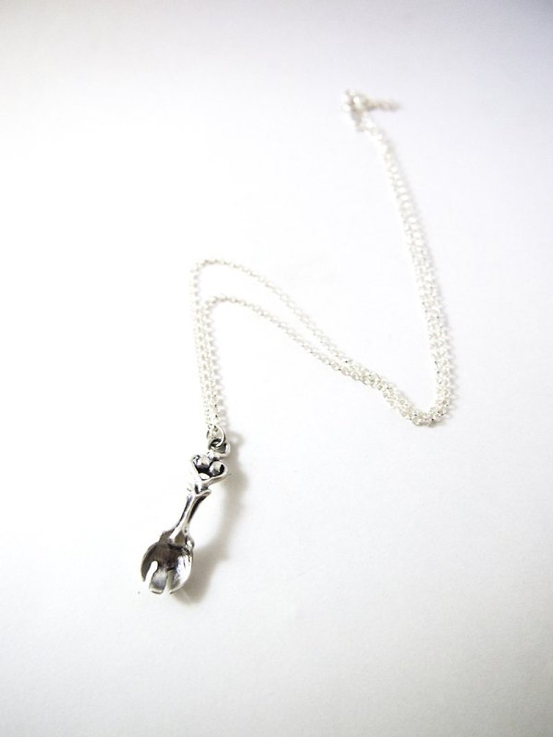 Handmade Mini Silver Fork Necklace Tea Party Dress Gift For Her Lover Date Friend Mom Wife Christmas Birthday Anniversary - สร้อยคอ - โลหะ สีเทา