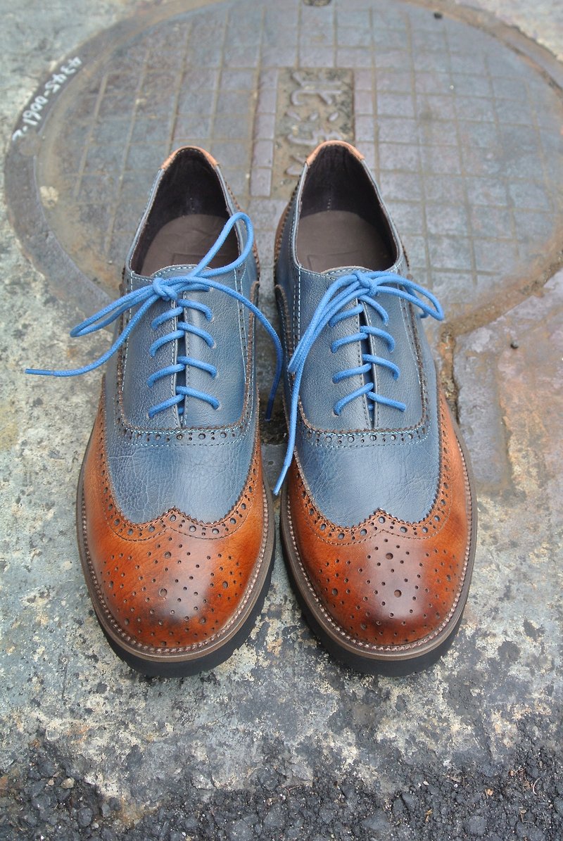 #908男鞋 這款沒有作女鞋男版輕量拼色牛津/藍山咖 - 男款牛津鞋 - 真皮 藍色