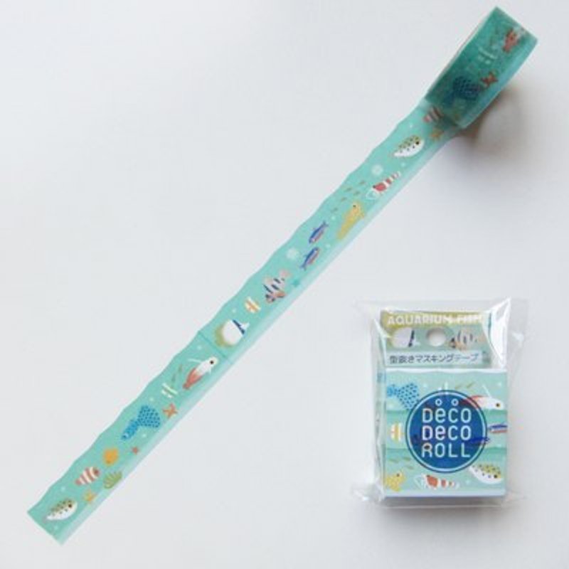 Asamidori Deco Deco Roll 去邊紙膠帶(AM-MK-007水族館) - มาสกิ้งเทป - กระดาษ สีน้ำเงิน