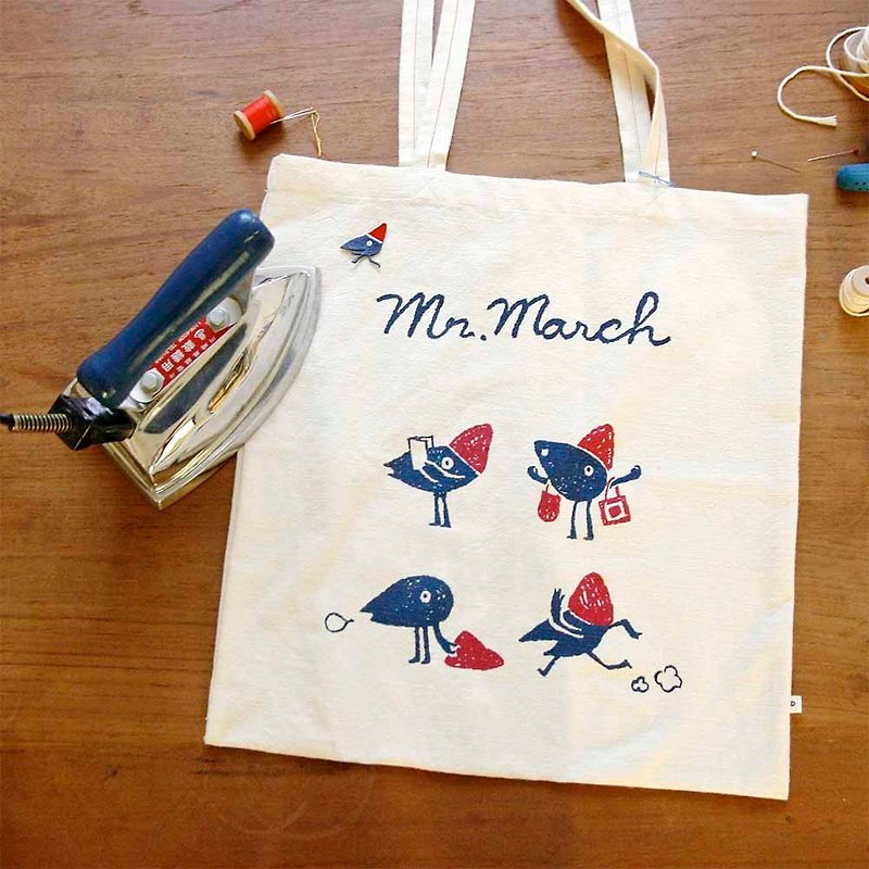 Mushroom Mogu / single shoulder /Mr.March cotton bag - กระเป๋าแมสเซนเจอร์ - ผ้าฝ้าย/ผ้าลินิน ขาว