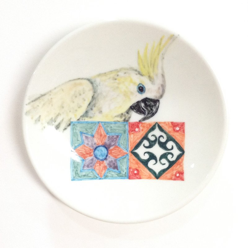 巴丹鸚鵡愛花磚-手繪鸚鵡小碟 - 碟子/醬料碟 - 其他材質 多色