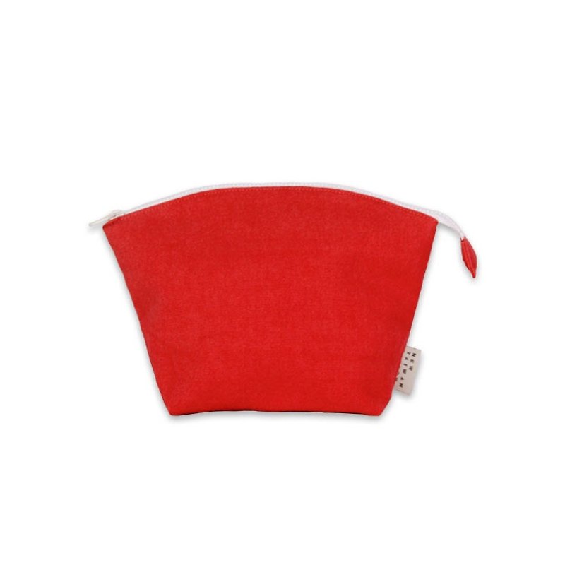 【Shell Cosmetic Bag】 washed canvas red (large) - กระเป๋าเครื่องสำอาง - วัสดุอื่นๆ สีแดง