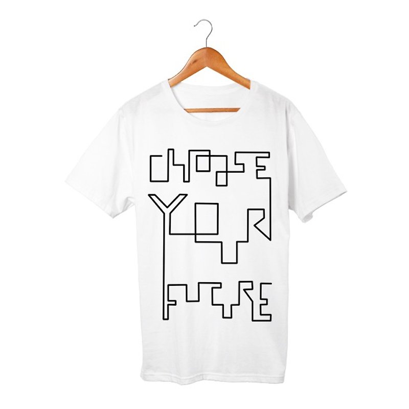 choose your future T-shirt - เสื้อฮู้ด - ผ้าฝ้าย/ผ้าลินิน ขาว