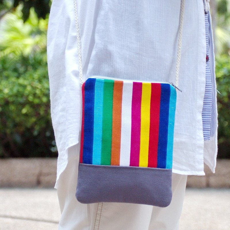 Cell phone bag / Smart phone bag / Shoulder purse / Crossbody bag ~ Colourful strips - กระเป๋าแมสเซนเจอร์ - วัสดุอื่นๆ หลากหลายสี