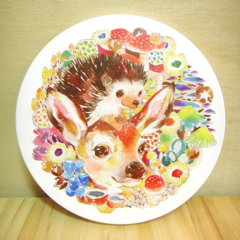 台灣鶯歌陶磁吸水杯墊-菇菇刺蝟&小鹿款 - 杯墊 - 其他材質 多色