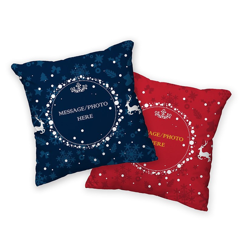 Customized Christmas soft fluff elk round frame pillow - หมอน - เส้นใยสังเคราะห์ หลากหลายสี