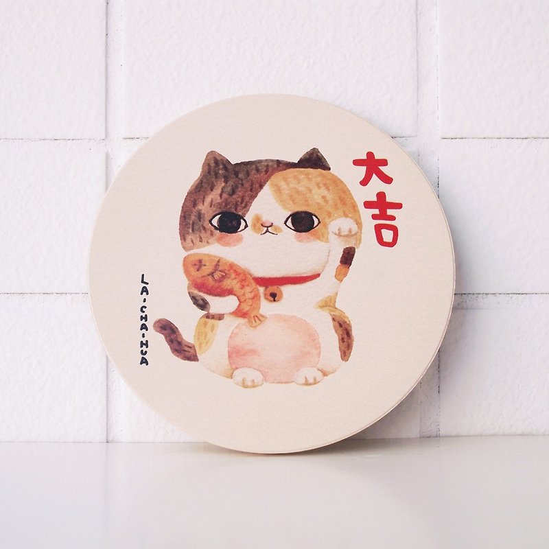 Cat ceramic absorbent coasters - Lucky Flower - ที่รองแก้ว - วัสดุอื่นๆ ขาว