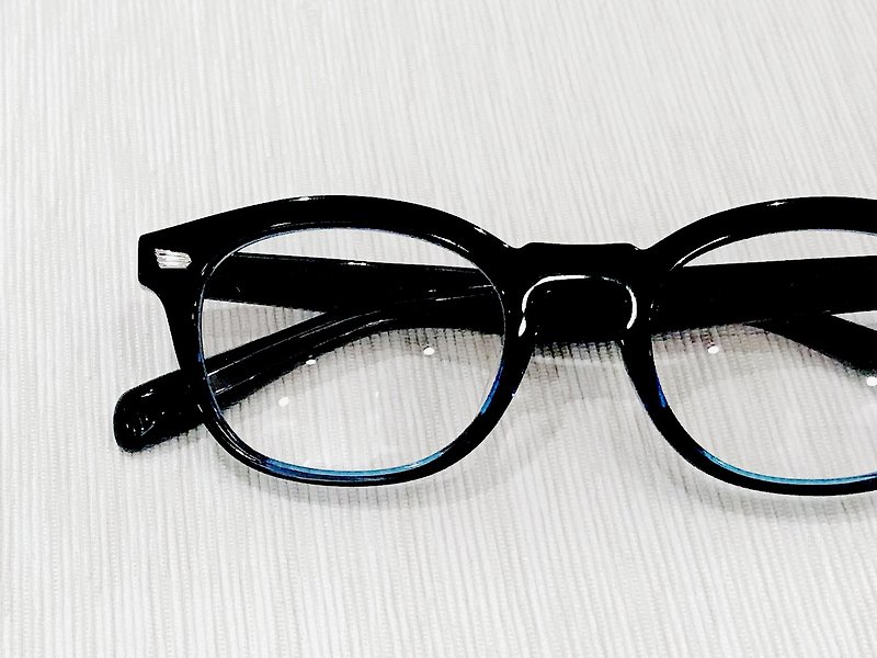 Black Blue Boston Eyeglasses Made in Japan eyeglass frame reading glasses - Glasses & Frames - Other Materials Black