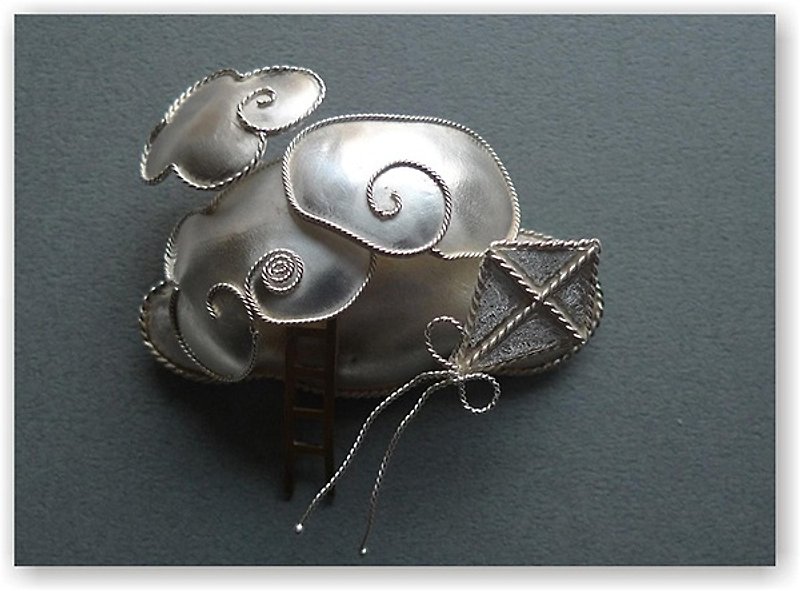 Handmade sterling silver silk technique art deco brooch single product / Qingye stunning ~ Yunxiang new paradise-1, single product! - เข็มกลัด - เงินแท้ สีเงิน