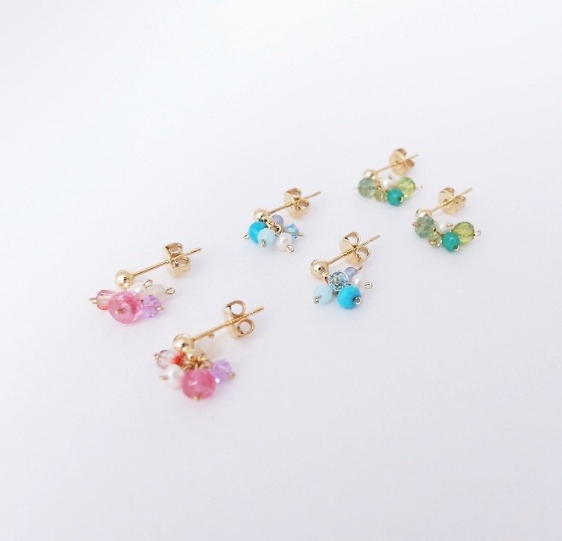 Mini gorgeous multi-precious stones small string tricolor - Earrings & Clip-ons - Gemstone Multicolor
