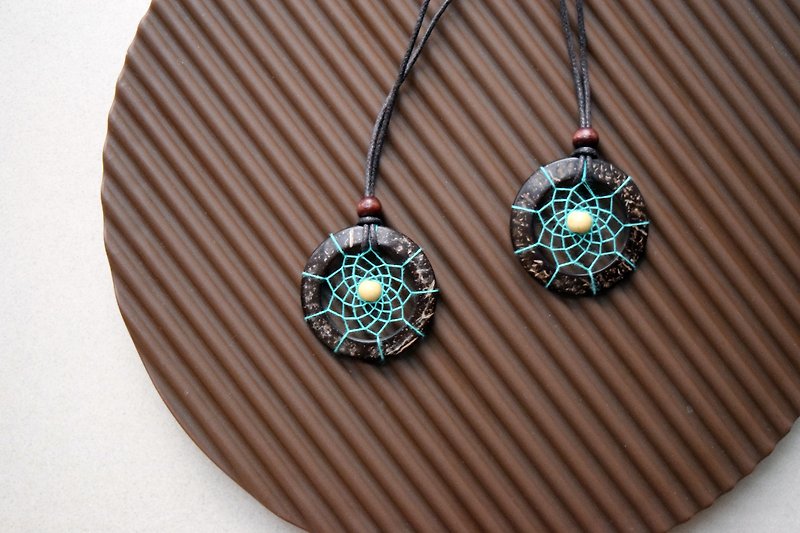Dream Catcher // Couple Necklaces // Wood // Sea Green - Necklaces - Other Materials Blue