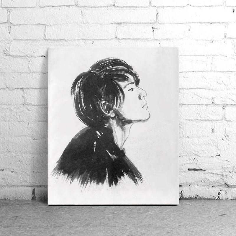 カスタム手描きのインクの肖像画50cmx60cmリビングルームの絵画 - 似顔絵 - 紙 ホワイト