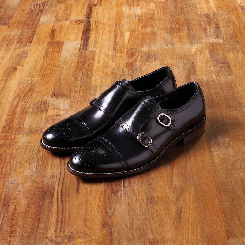 Vanger Elegant Beauty ‧ Metropolitan Yashi double buckle MENG Shi shoes Va147 will be black - Men's Oxford Shoes - Genuine Leather Black