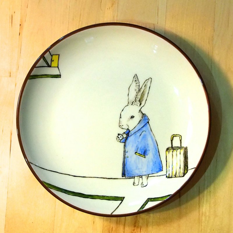 Wall decorative plate / dessert plate series - Rabbit fork anxious discipline - จานเล็ก - เครื่องลายคราม 