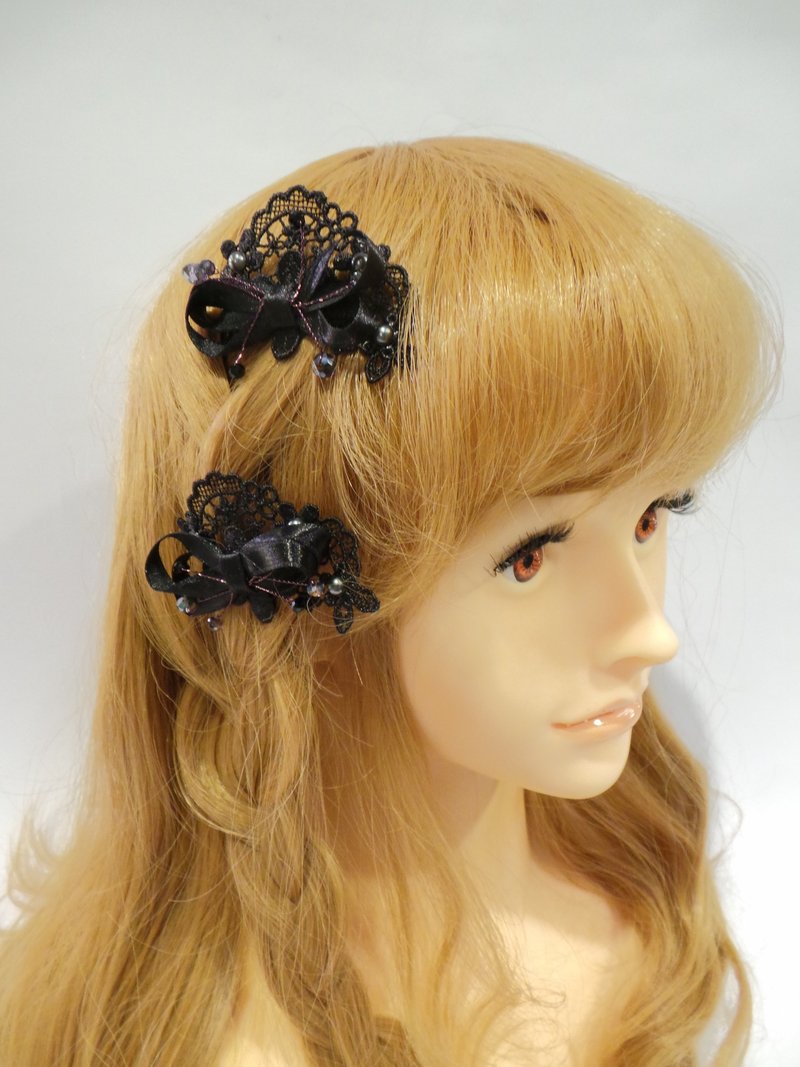 Black Forest Cake three-dimensional bow hair pitchfork -Lisa-Snail Design - เครื่องประดับผม - วัสดุอื่นๆ สีดำ