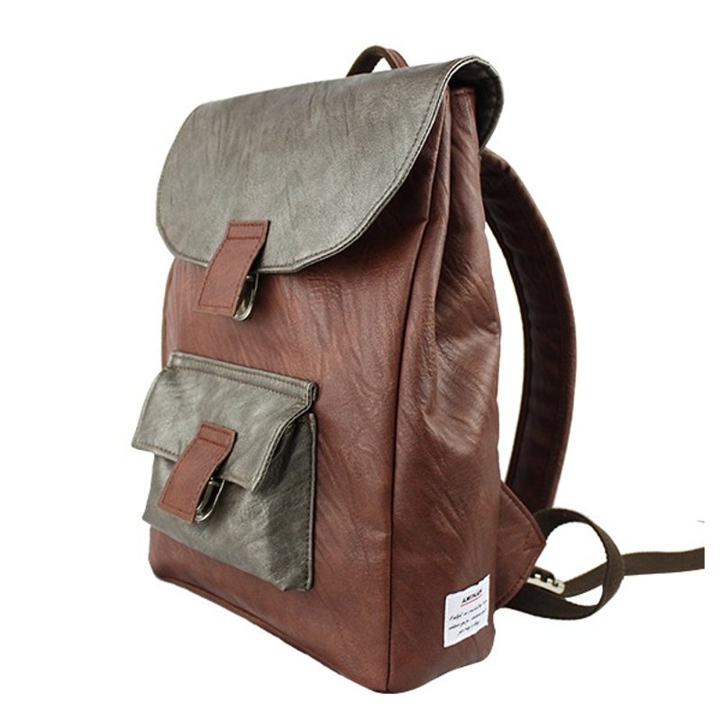 AMINAH-Silver Grey Lightweight Backpack【am-0277】 - กระเป๋าเป้สะพายหลัง - หนังเทียม สีเทา