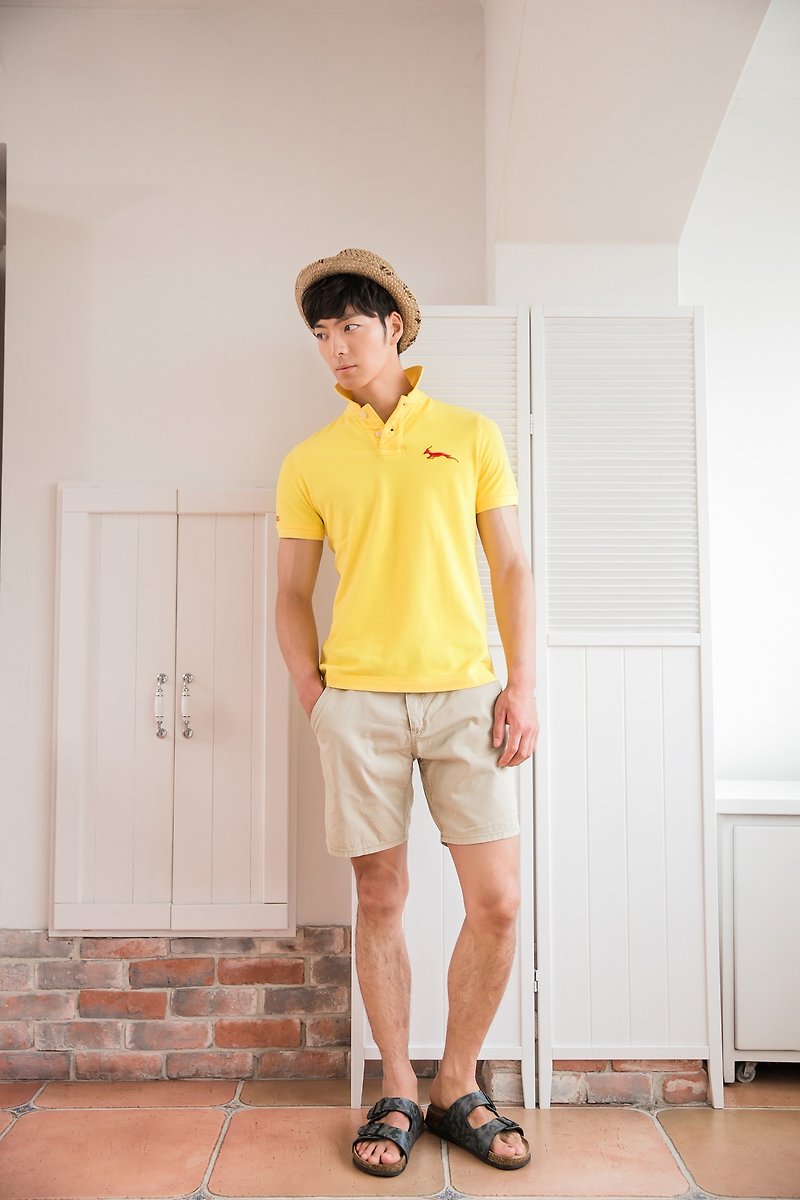 Pure cotton mesh Polo shirt dazzling yellow classic - เสื้อยืดผู้ชาย - ผ้าฝ้าย/ผ้าลินิน สีเหลือง