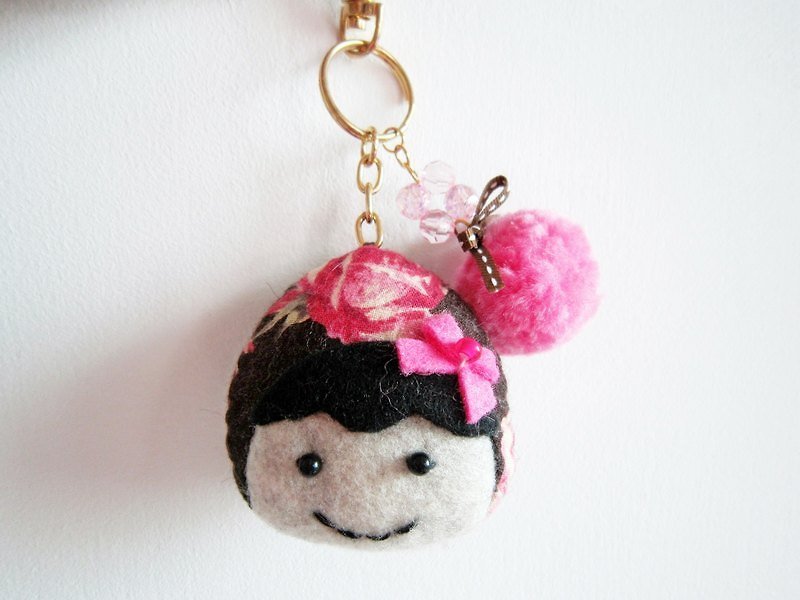Pink rose doll charm/key ring - Charms - Other Materials 