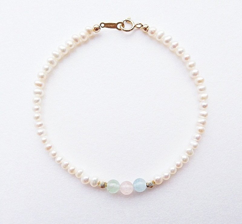 Simple natural freshwater pearl bracelet Morgan stone 14k gold Japanese style - Bracelets - Gemstone White