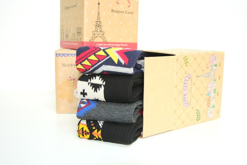 Gift exchange gift box MIT smile mark combed cotton socks gift box (a set of four pairs of ankle socks) (box styles are shipped randomly) - Socks - Other Materials 