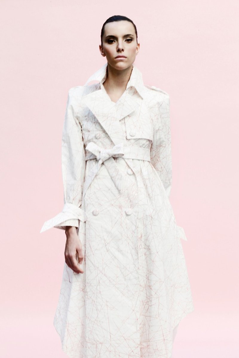 風衣: 印花: 義大利製: 一片式剪裁 - 女西裝外套 - 棉．麻 白色
