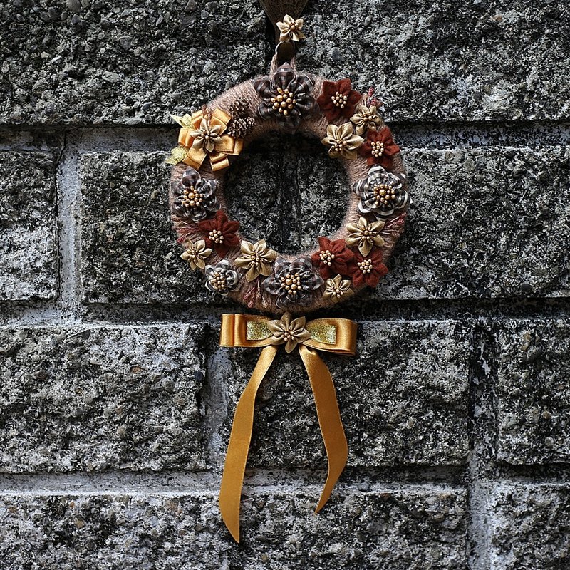 MFP X'mas Christmas coffee rich golden cloth hand a small wreath - ตกแต่งผนัง - วัสดุอื่นๆ สีนำ้ตาล