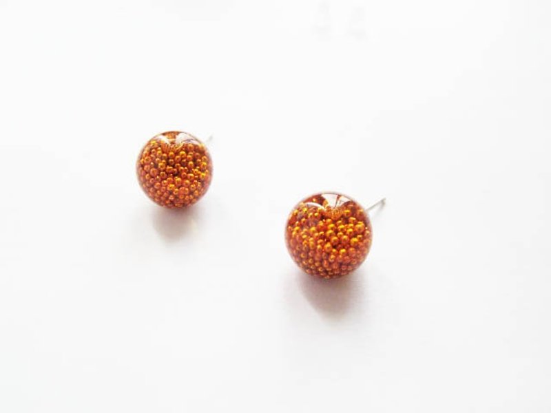 * Rosy Garden * Little glass beads with water inside glass ball earrings - ต่างหู - แก้ว สีส้ม