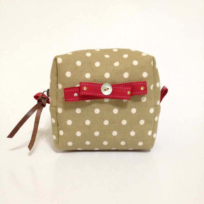 Cute little series-multifunctional storage bag 0214 - กระเป๋าเครื่องสำอาง - ผ้าฝ้าย/ผ้าลินิน สีกากี