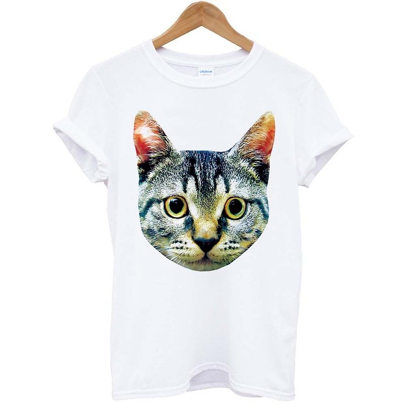 Cat Head男女短袖T恤-白色 貓 宇宙 設計 銀河系 時髦 圓 三角形 文青 - Women's T-Shirts - Other Materials White