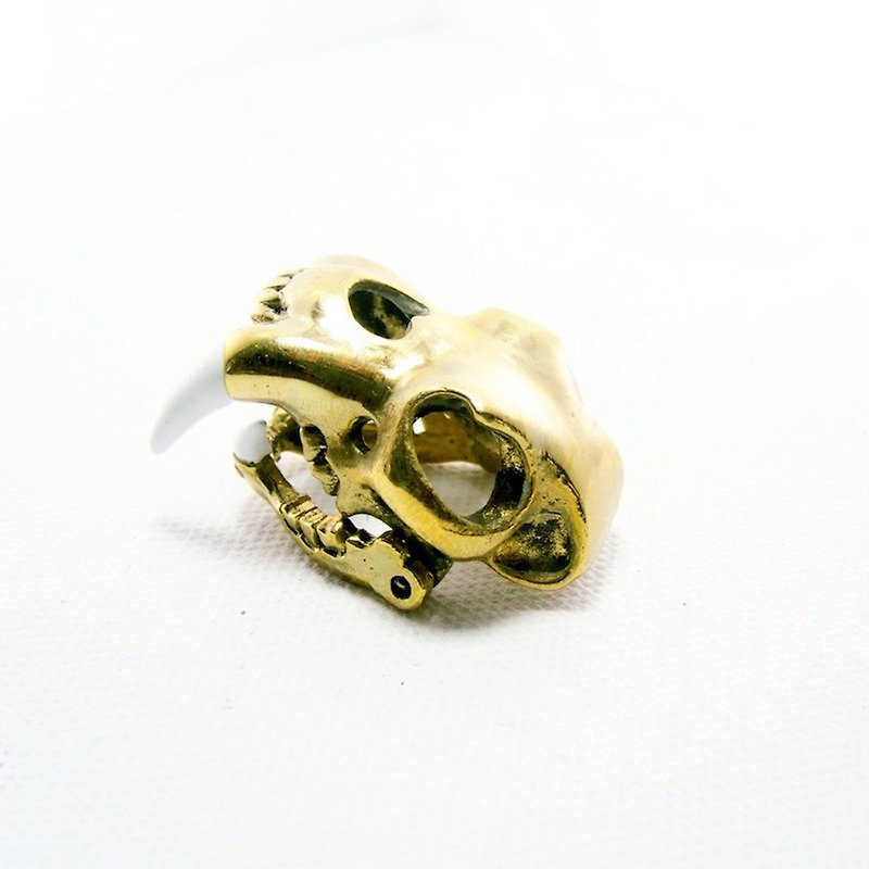 Saber tooth ring in brass with white enamel color ,Rocker jewelry ,Skull jewelry,Biker jewelry - General Rings - Other Metals 