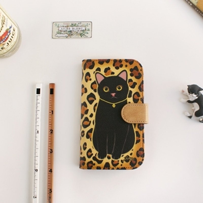 Jetoy, choo choo cat sticky sweet TT Universal Mobile Phone _Leopard gamy be installed iphone5 (J1311S02) - Phone Cases - Genuine Leather Black