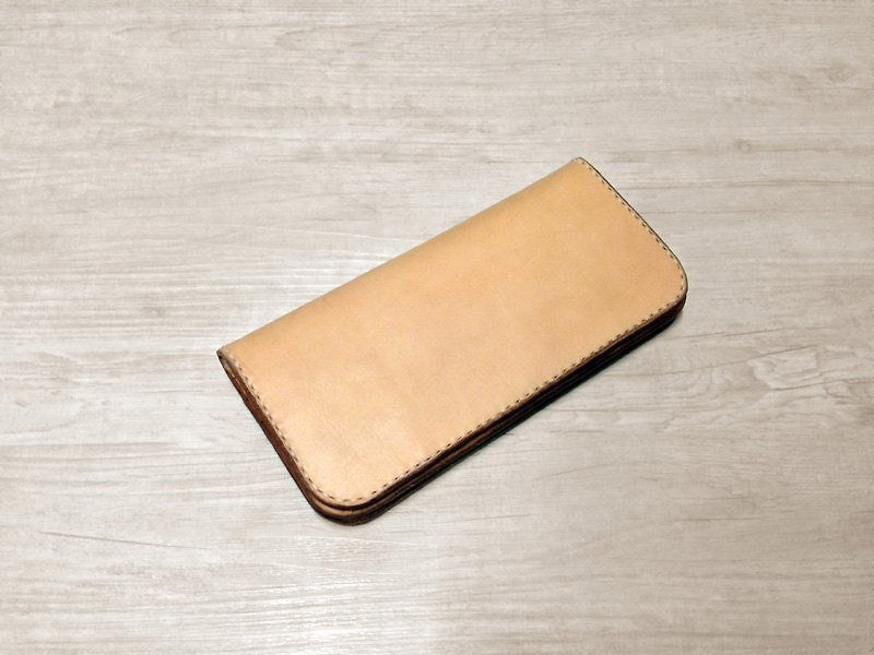 MICO Hand-stitched Simple Long Wallet/ Long Clip/ Wallet/ Treasure Cloth - กระเป๋าสตางค์ - หนังแท้ สีกากี