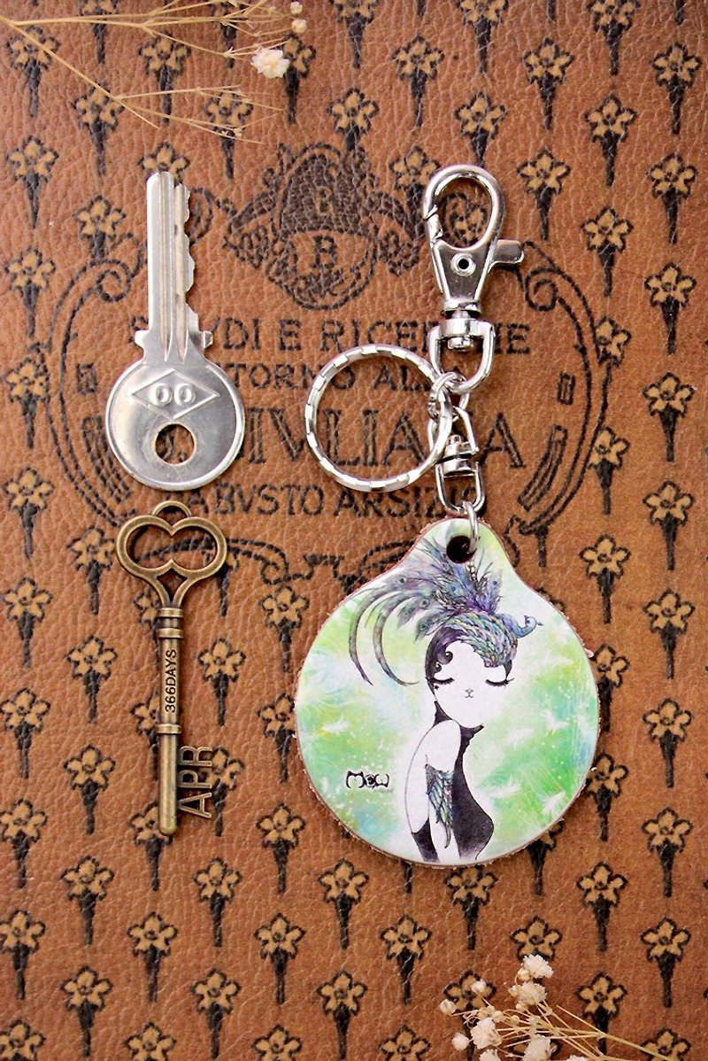 Good meow ~ vegetable tanned cowhide key ring-elegant fashion cat - Keychains - Genuine Leather 