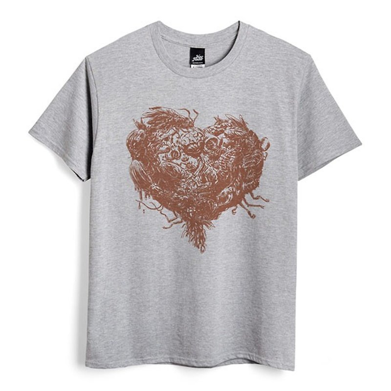 Love explosion - dark gray Linen- neutral T-shirt - เสื้อยืดผู้ชาย - ผ้าฝ้าย/ผ้าลินิน สีเทา