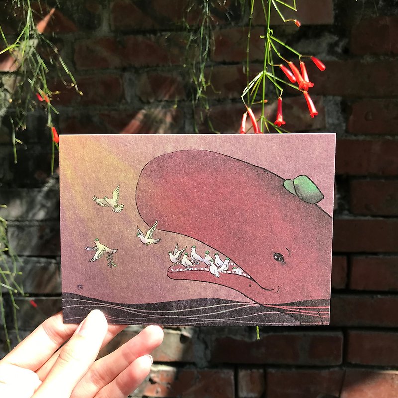 [Hello/Story illustration postcard] /Whale/White dove/Greetings - การ์ด/โปสการ์ด - กระดาษ สีแดง